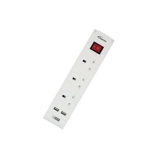 PowerPac Extension Cord, Extension Socket, Power Cord 3 Metre 3 way with 2x USB charger (PP233U)