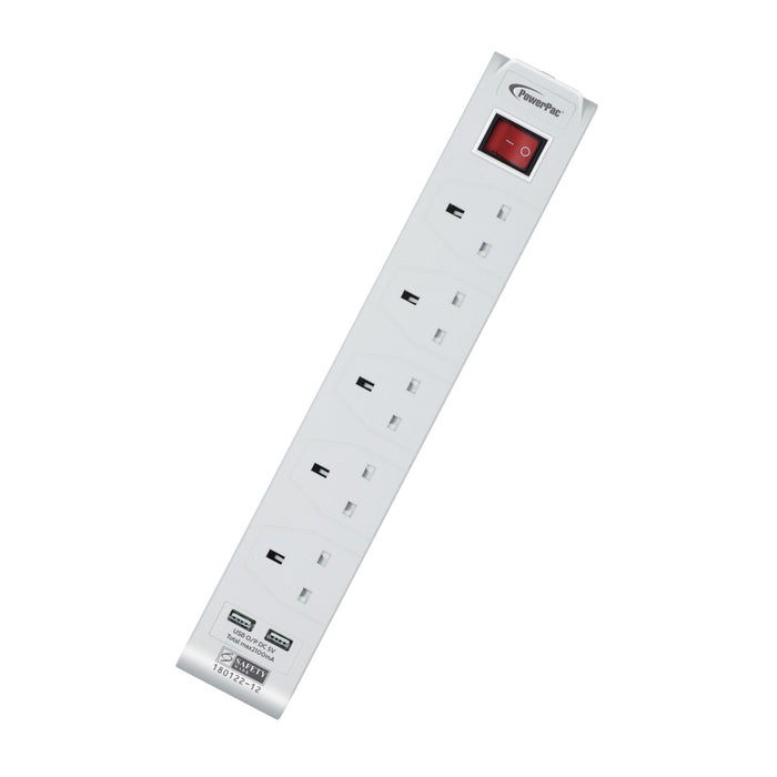PowerPac Extension Cord, Extension Socket, Power Cord 3 Metre 5 way with 2x USB charger (PP235U)