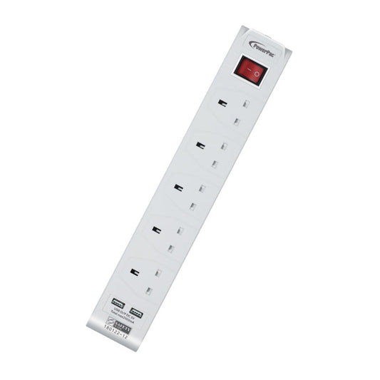 PowerPac Extension Cord, Extension Socket, Power Cord 3 Metre 5 way with 2x USB charger (PP235U)