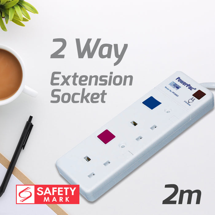 PowerPac Extension Cord, Extension Socket, Power Cord, Power Extension 2 Metre 2 way (PP3882-2)