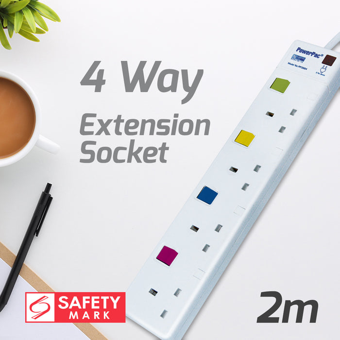 PowerPac Extension Cord, Extension Socket, Power Cord, Power Extension 2 Metre 4 way (PP3884-2)