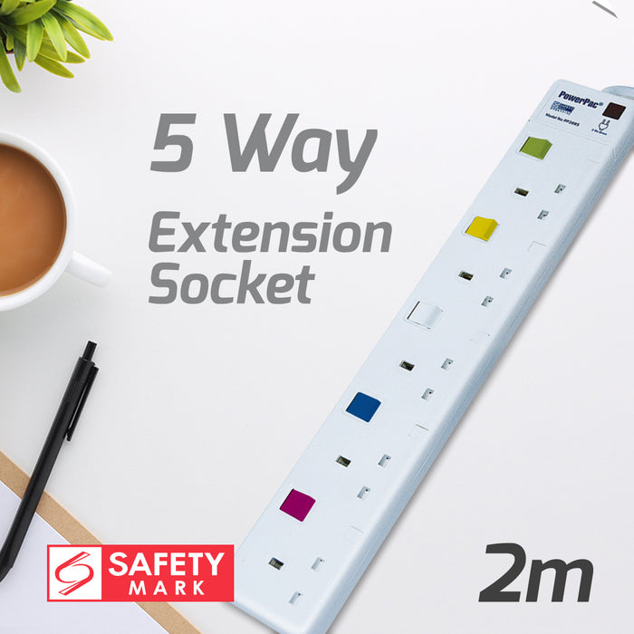 PowerPac Extension Cord, Extension Socket, Power Cord, Power Extension 2 Metre 5 way (PP3885-2)