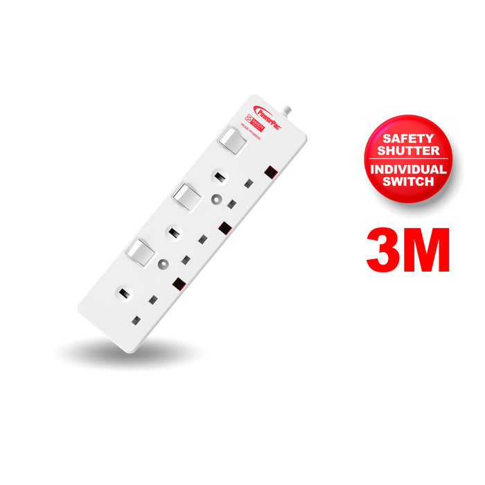 PowerPac Extension Cord, Extension Socket, Power Cord, Power Extension 3 Metre 3 way (PP3883N)