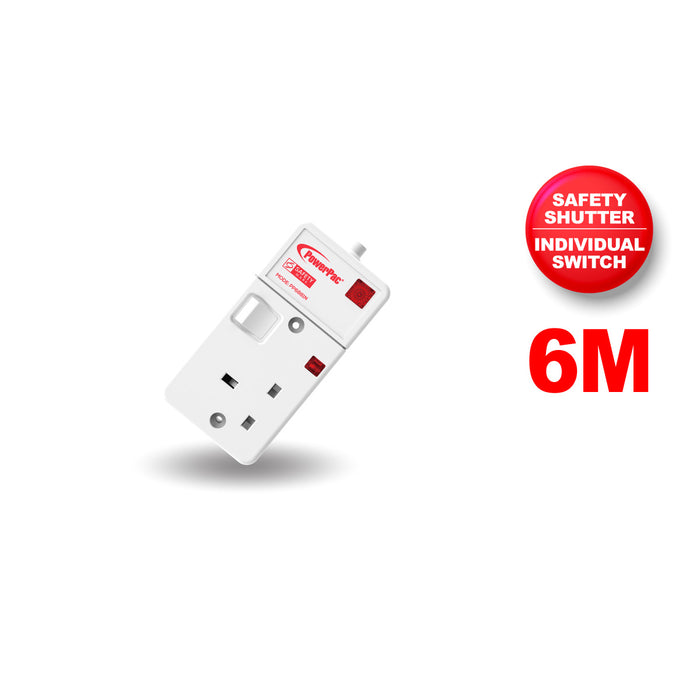 PowerPac Extension Cord, Extension Socket, Power Cord, Power Extension 6 Metre 1 way (PP6881N)