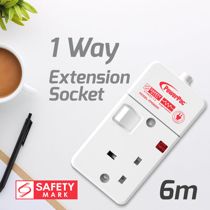 PowerPac Extension Cord, Extension Socket, Power Cord, Power Extension 6 Metre 1 way (PP6881N)