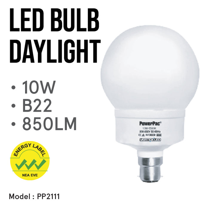 PowerPac LED Bulb 10W B22 Daylight, LED Ceiling Light(PP2111)