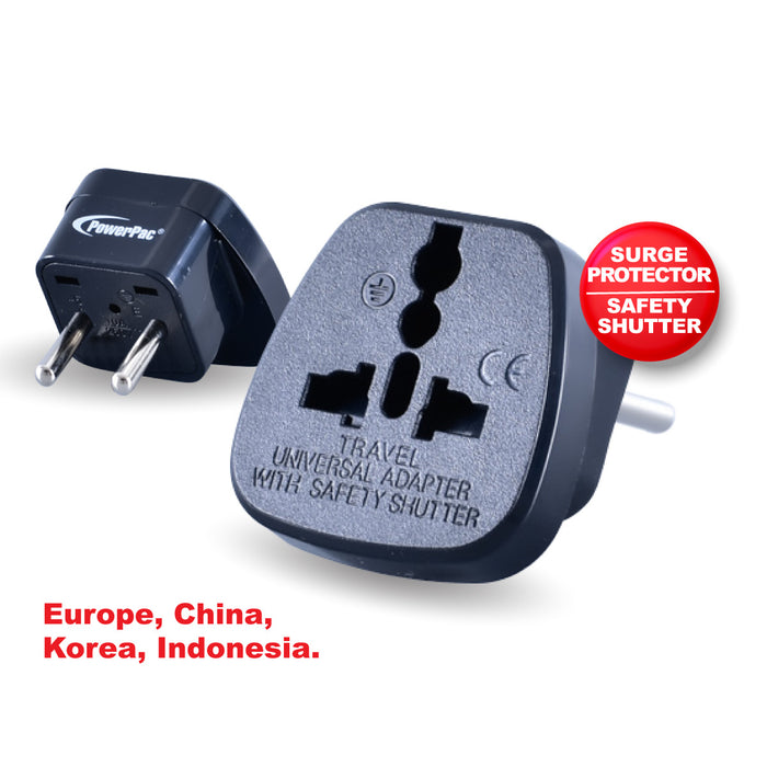 PowerPac Multi Adapter with 10A Plug, Universal Travel Adapter, Europe, China, Indonesia, Korea (PT09BK)