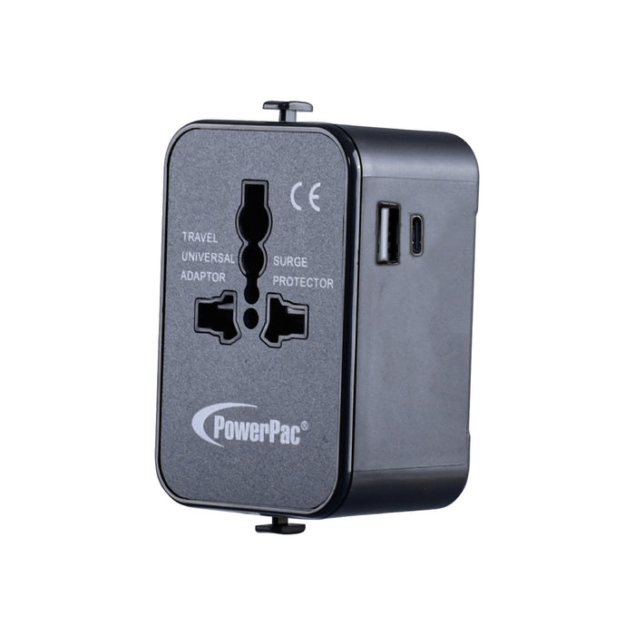 PowerPac Universal Travel Adapter + USB Smart Charger– Multi Sockets & Plugs, Neon LED, PP7976