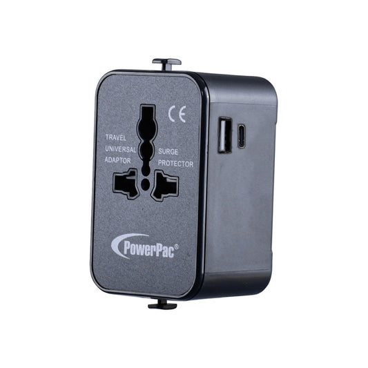 PowerPac Universal Travel Adapter + USB Smart Charger– Multi Sockets & Plugs, Neon LED, PP7976