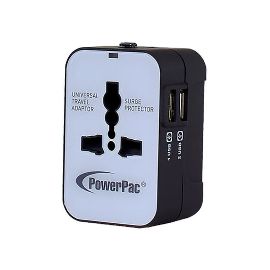 PowerPac Universal Travel Adapter + USB Smart Charger – Multi Sockets & Plugs, Neon LED, PP7973
