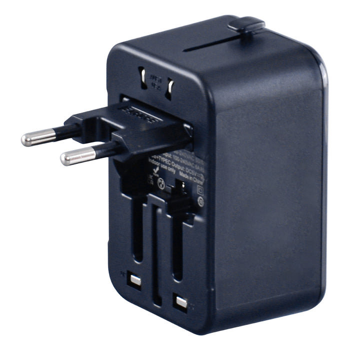 PowerPac Universal Travel Adapter + USB Smart Charger– Multi Sockets & Plugs, Neon LED, PP7976
