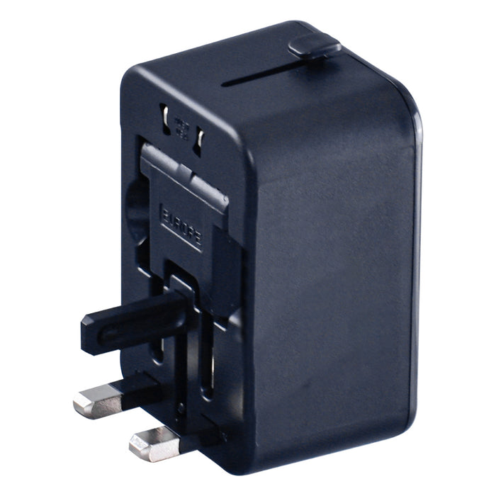 PowerPac Universal Travel Adapter + USB Smart Charger– Multi Sockets & Plugs, Neon LED, PP7976