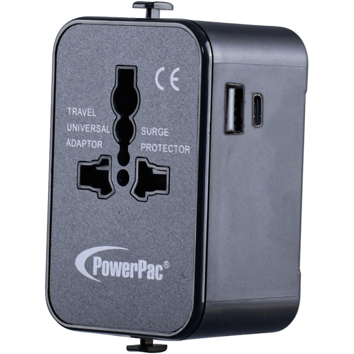 PowerPac Universal Travel Adapter + USB Smart Charger– Multi Sockets & Plugs, Neon LED, PP7976