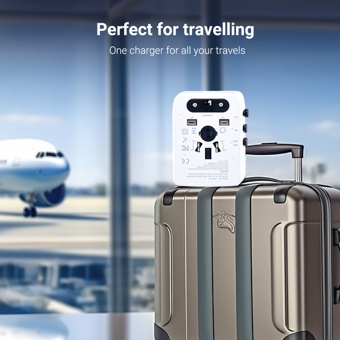 PowerPac Universal Travel Adapter + USB Smart & Fast Charger – Multi Sockets & Plugs, Neon LED, PP7980