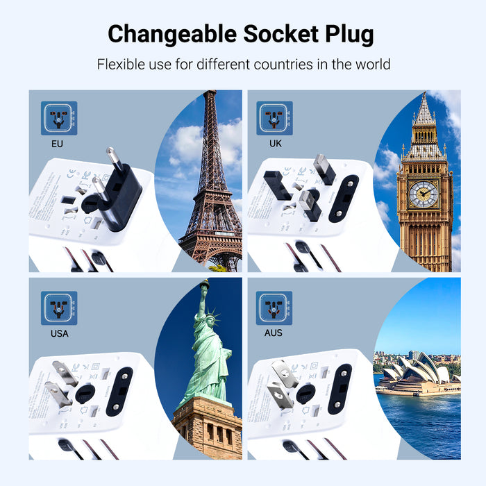PowerPac Universal Travel Adapter + USB Smart & Fast Charger – Multi Sockets & Plugs, Neon LED, PP7980