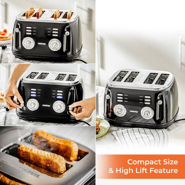 Premium Four-Slice Vintage Toaster and 1.8L Glass LED Kettle