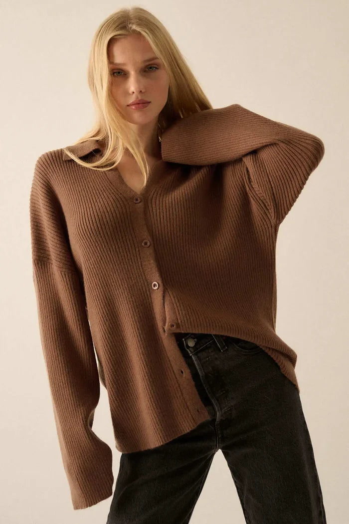Promise the Label Rib-Knit Oversize Cardigan Sweater - ShopPromesa