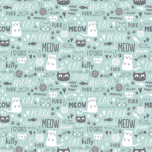 Purrfect Day Aqua Fabric, Riley Blake