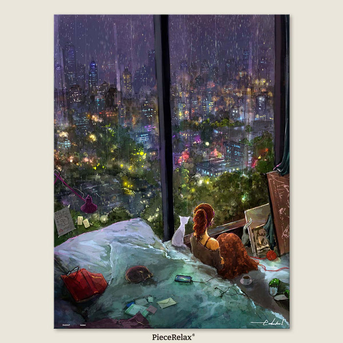 Embracing the calm of a rainy night, enjoying the solitude in silence. You’ll Always Get There with PieceRelax.