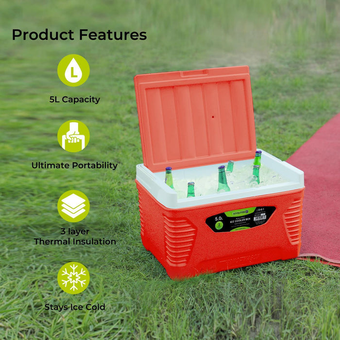 Red 5L Three-Layer Portable Ice Cooler Box