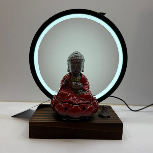 Red Buddha Incense Pot With LED Ring (Adjustable Light)