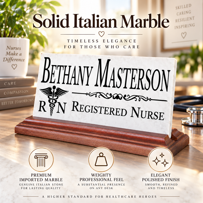 Registered Nurse Desk Nameplate - Personalized Solid Marble RN Name Plate Gift