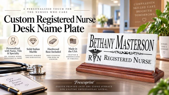 Registered Nurse Desk Nameplate - Personalized Solid Marble RN Name Plate Gift