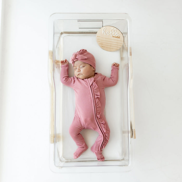 Kyte Baby Ribbed Ruffle Zipper Footie Ribbed Ruffle Zipper Footie in Apple Blossom