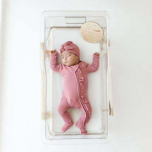Kyte Baby Ribbed Ruffle Zipper Footie Ribbed Ruffle Zipper Footie in Apple Blossom
