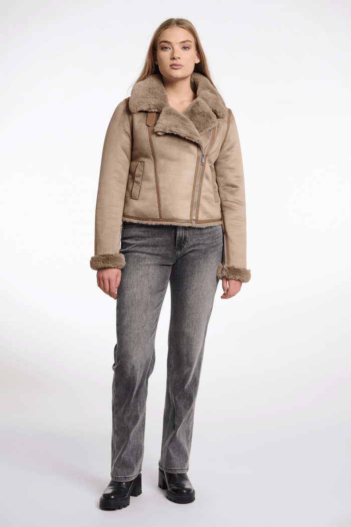 Rino & Pelle Bacia 7002512 Faux Fur Biker Jacket - Toffee - at Dotique