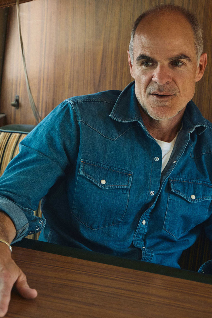 Rivay Ennis Selvedge Denim Western Shirt in Medium Wash