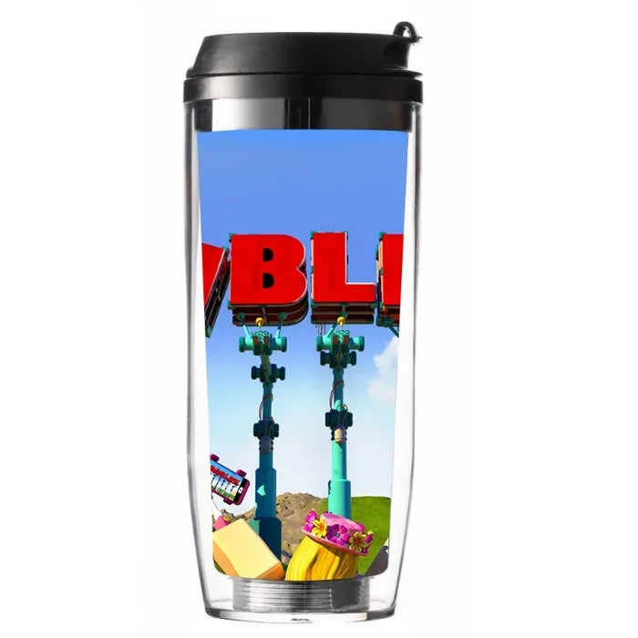 Roblox Double Straw Water Cup – Heat-Insulated Plastic Drink Tumbler for Kids, Game Gift for Birthdays