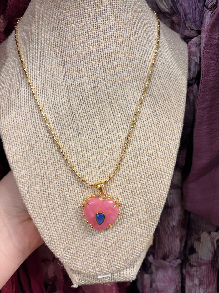 rose pink colorful heart pendant necklace