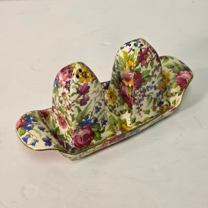 Royal Winton Grimwades Summertime chintz salt & pepper set with tray.
