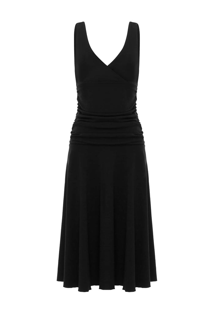 Ruched Plunge Jersey Dress Nera