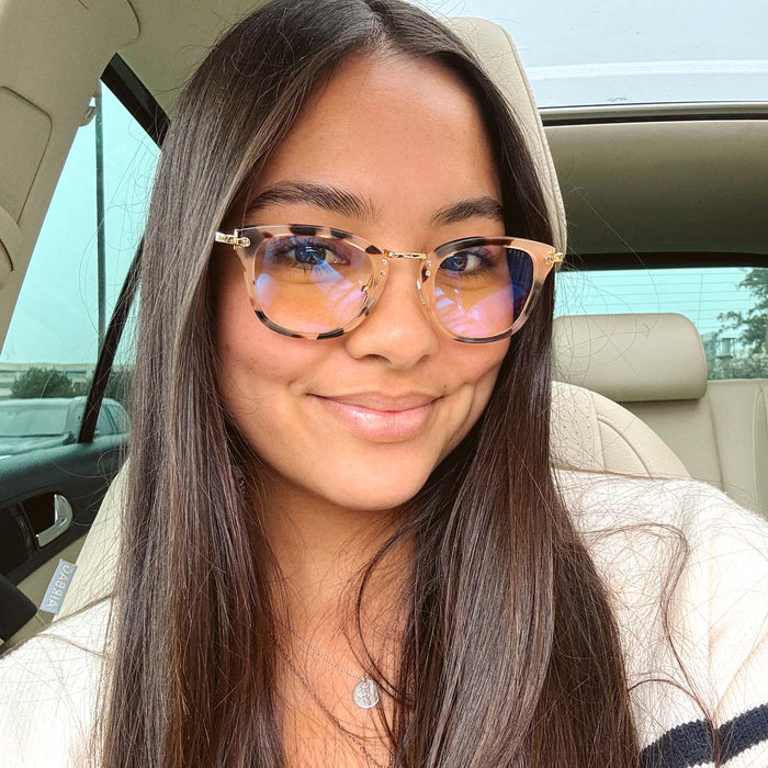 customer content - bella.degracia wearing RUE - HIMALAYAN TORTOISE + BLUE LIGHT TECHNOLOGY GLASSES