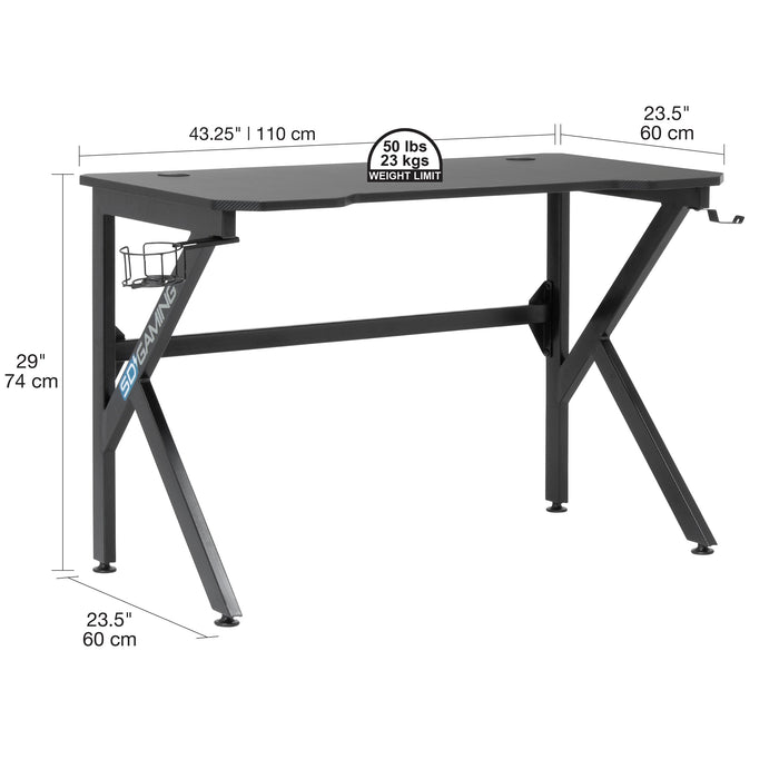 Saga PC Gaming Desk with Headphone Hook and Cup Holder, Black / Black 51454