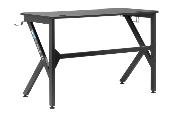 Saga PC Gaming Desk with Headphone Hook and Cup Holder, Black / Black 51454