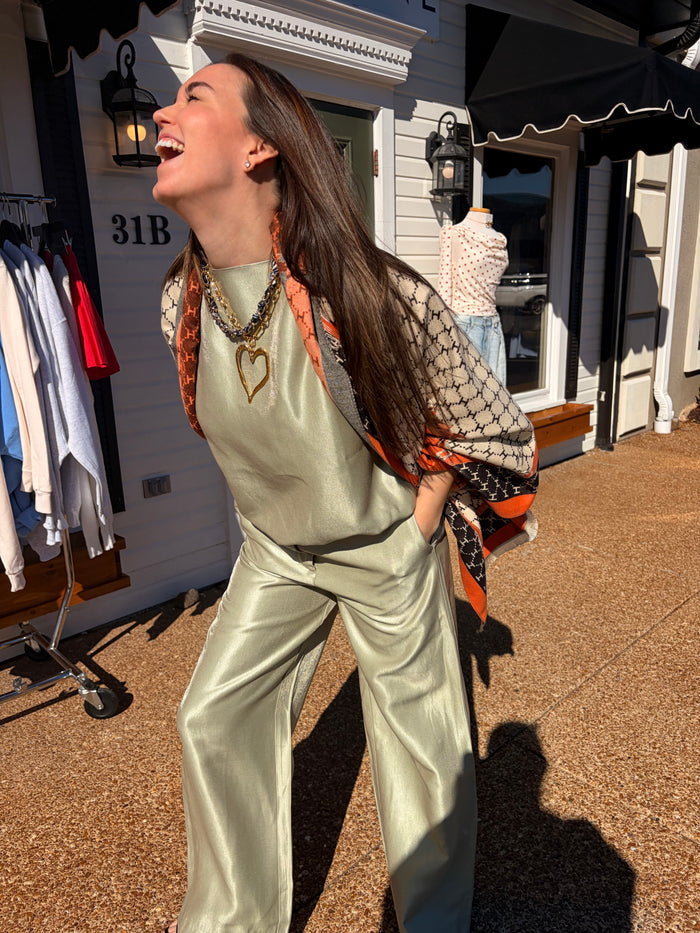 sage high waisted straight pants