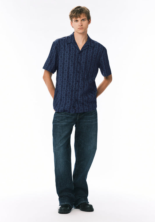 Buffalo Men Shirts Navy Woven Woven Long Sleeve Lightweight Woven Fabric Spread Collar