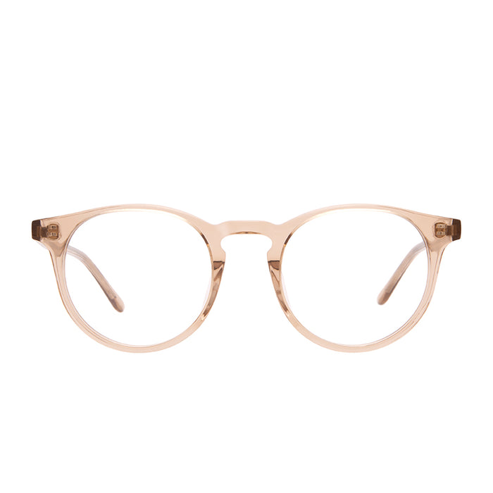 diff eyewear sawyer round glasses with a vintage crystal acetate frame and prescription lenses front view