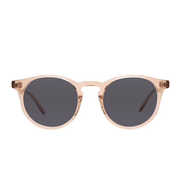 prescription sunglasses - prescription sunglasses - diff eyewear sawyer round as a sunglasses with a vintage crystal acetate frame and grey prescription lenses front view