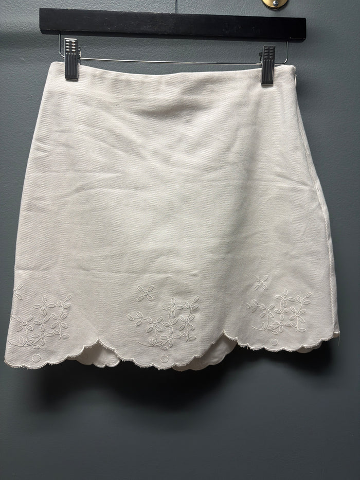 Scalloped Hem Denim Skirt