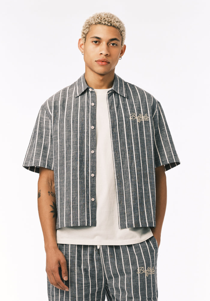 Buffalo Men Shirts Navy Woven Woven Short Sleeve Lightweight Woven Fabric Cropped Fit