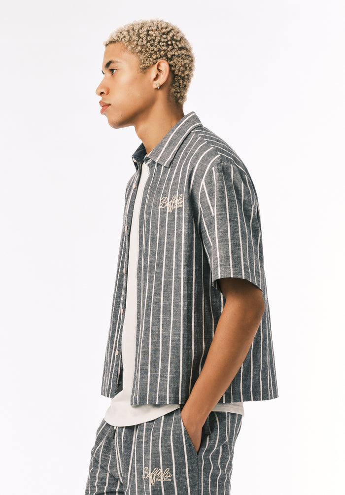 Buffalo Men Shirts Navy Woven Woven Short Sleeve Lightweight Woven Fabric Cropped Fit