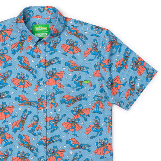 RSVLTS XS Sesame Street Short Sleeve Shirt Sesame Street "Super Grover" – KUNUFLEX Short Sleeve Shirt Sesame Street "Super Grover" – KUNUFLEX Short Sleeve Shirt