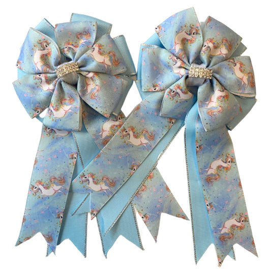 🤩 Show Bows: Unicorns ~ Dancing/Light Blue • CLEARANCE