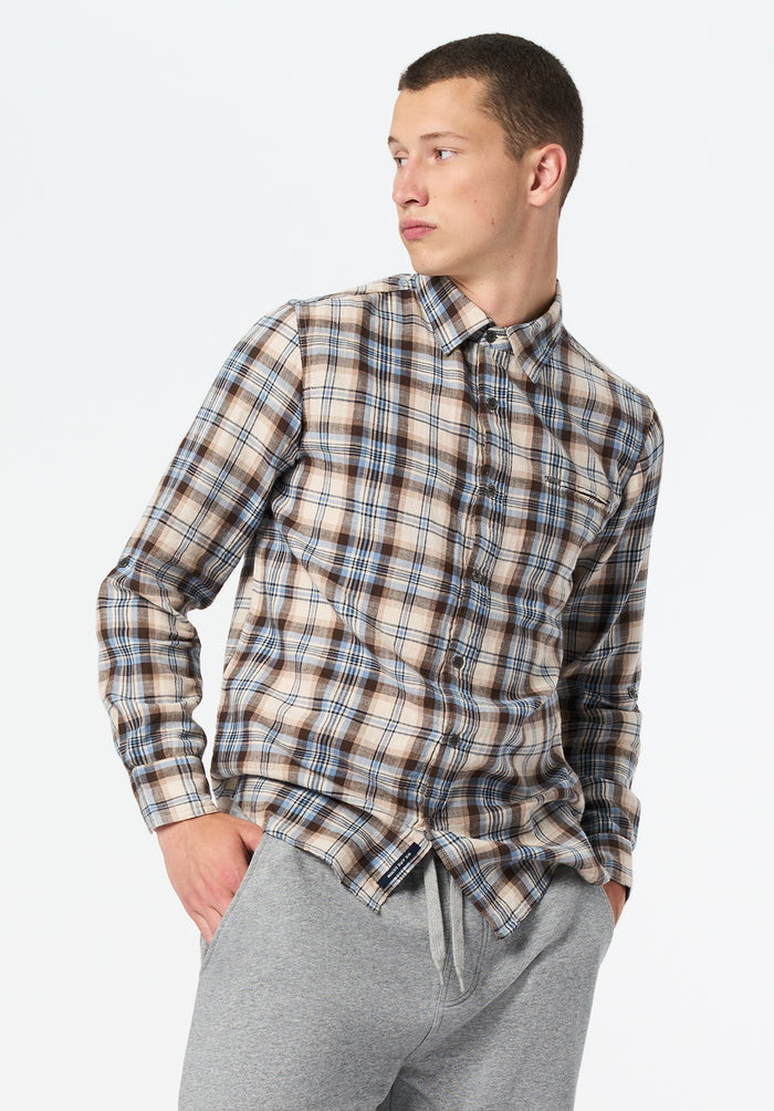 Buffalo Men Shirts Brown Woven Woven Long Sleeve Long-Sleeve Chest Pocket