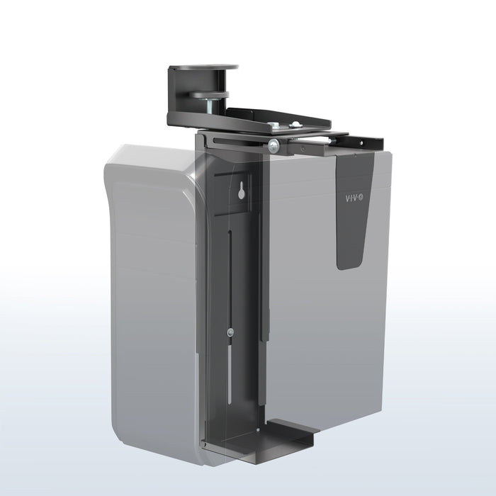 Simple Clamp-on PC Mount on a white and blue gradient background