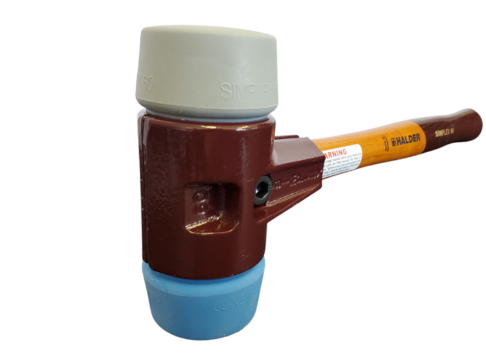 Simplex Mallet w/ Cast Iron Housing and Blue Soft Rubber & Grey Rubber Faces-Halder-Atlas Preservation